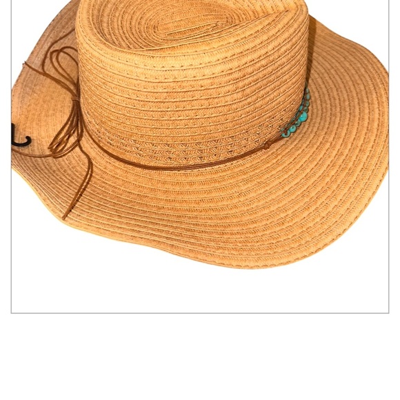NWT Beaded Chic Tan Straw Hat with Beaded Detail - Picture 2 of 2
